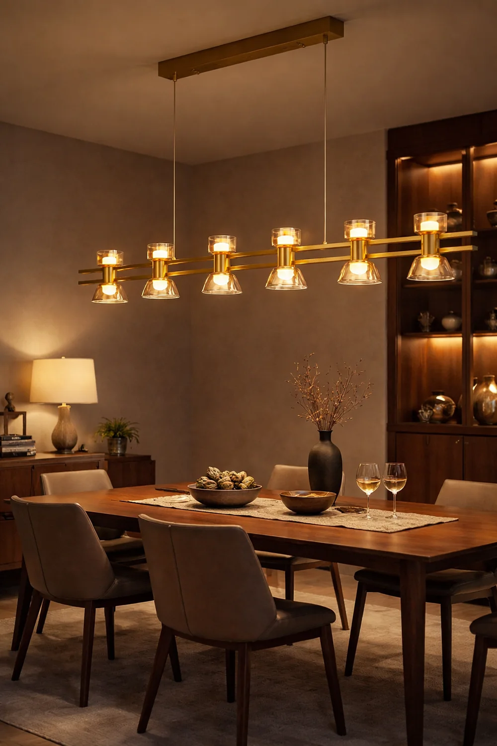 Evette Modern Linear Linear Metal Pendant Lamp, Black/Golden - Lumpaz