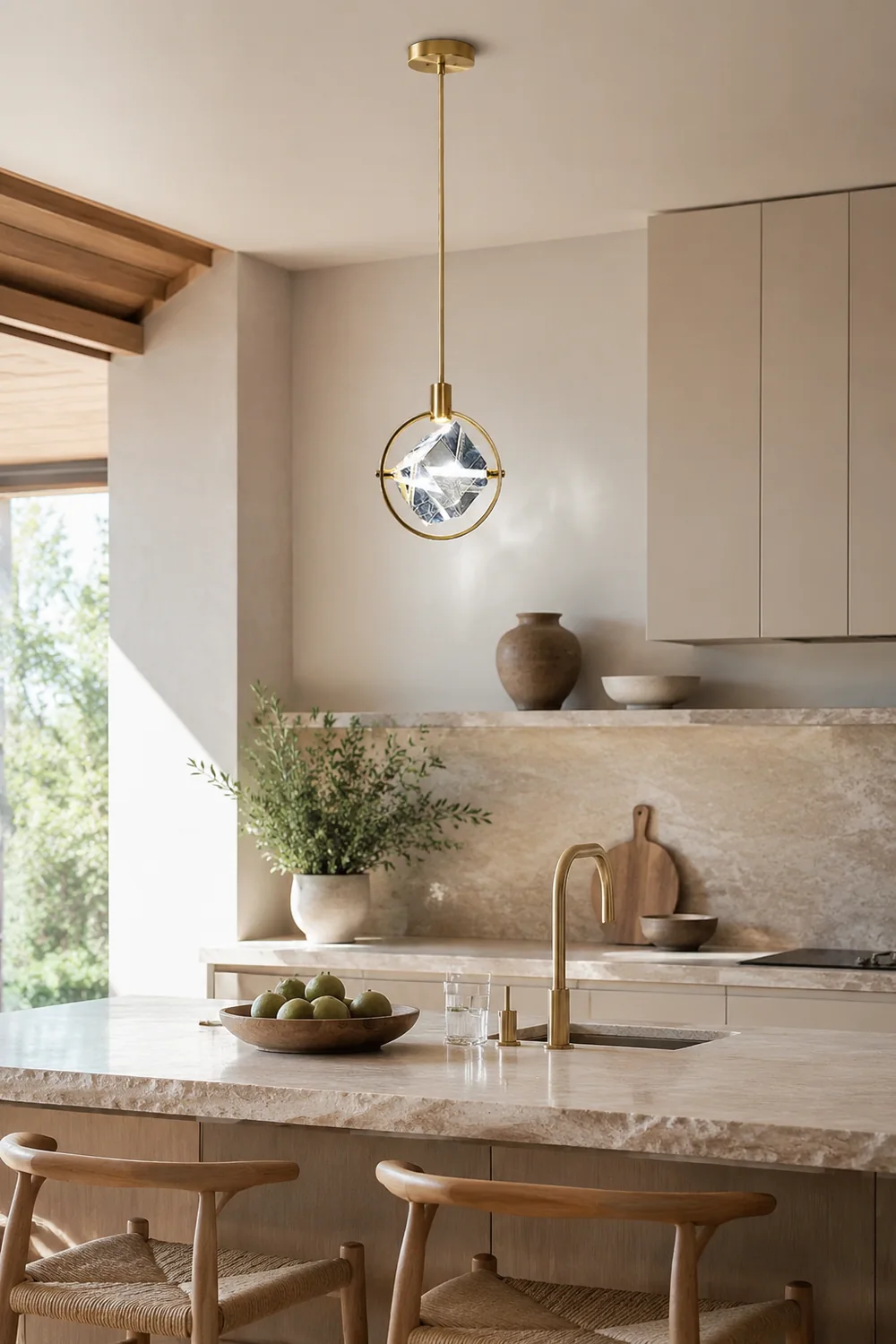 Kristy Modern Luxury Geometry Metal/Crystal Pendant Light, Gold - Lumpaz