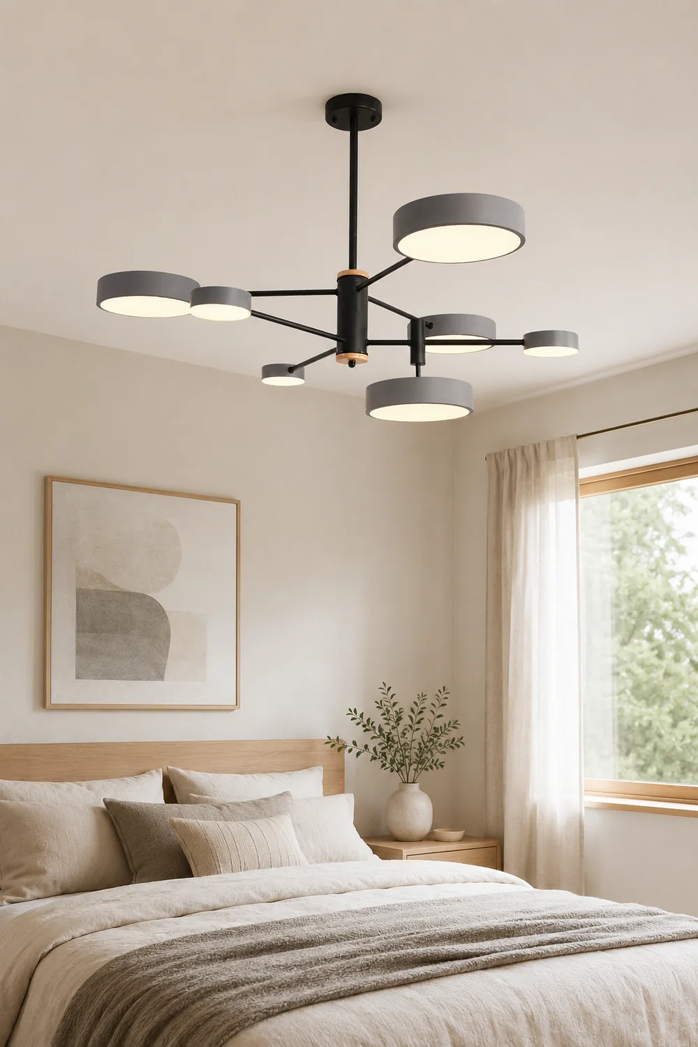 Sienna Pendant Light LED, Metal & Wood, Gray/White/Gold - Lumpaz