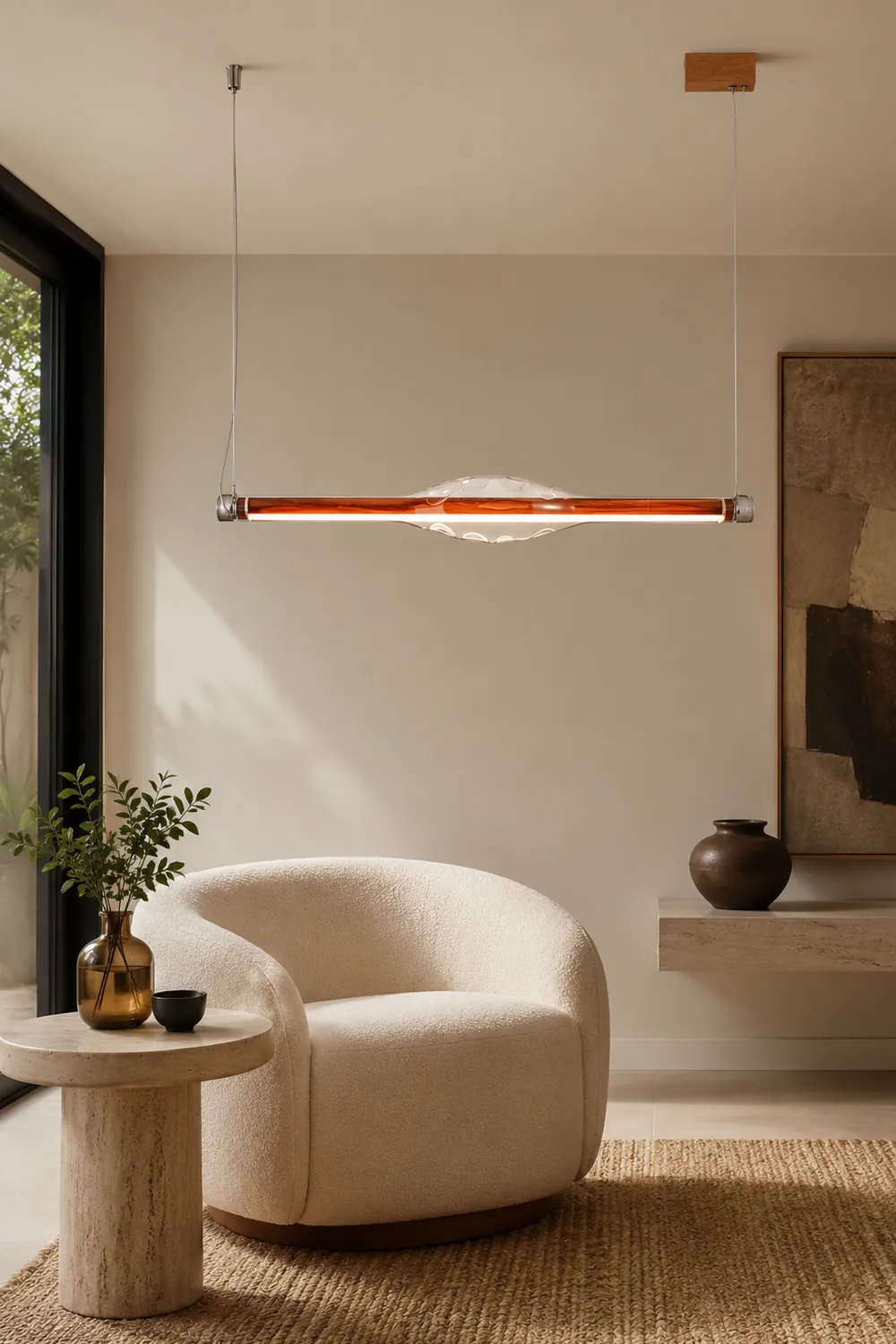 Edge Modern Tubular Metal Pendant Light, Red/Brown - Lumpaz
