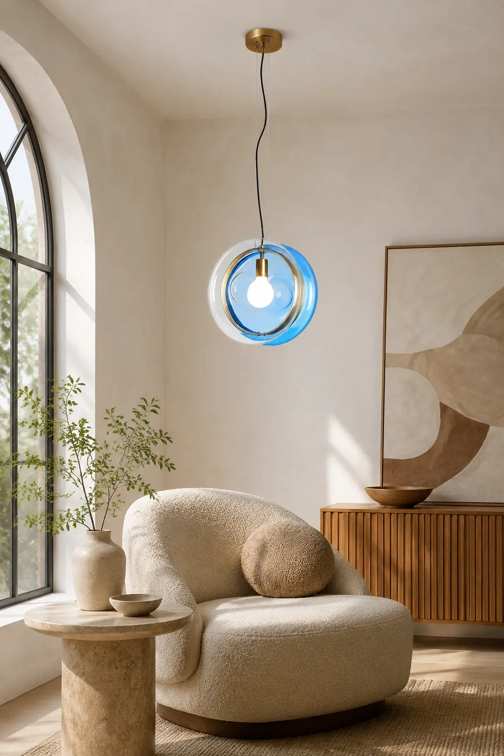 Hailie Art Round Glass Pendant Light, Metal&Glass, 6 Color - Lumpaz
