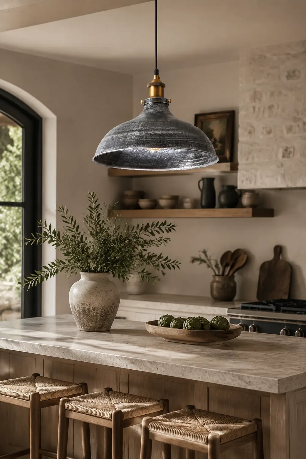 Alessio Distressed Bowl Metal Pendant Light, Dining Room, Hallway - Lumpaz