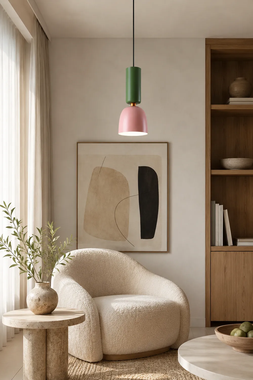 Morandi Modern Dome Art Deco Pendant Light, Black/Yellow/Pink/Gray - Lumpaz