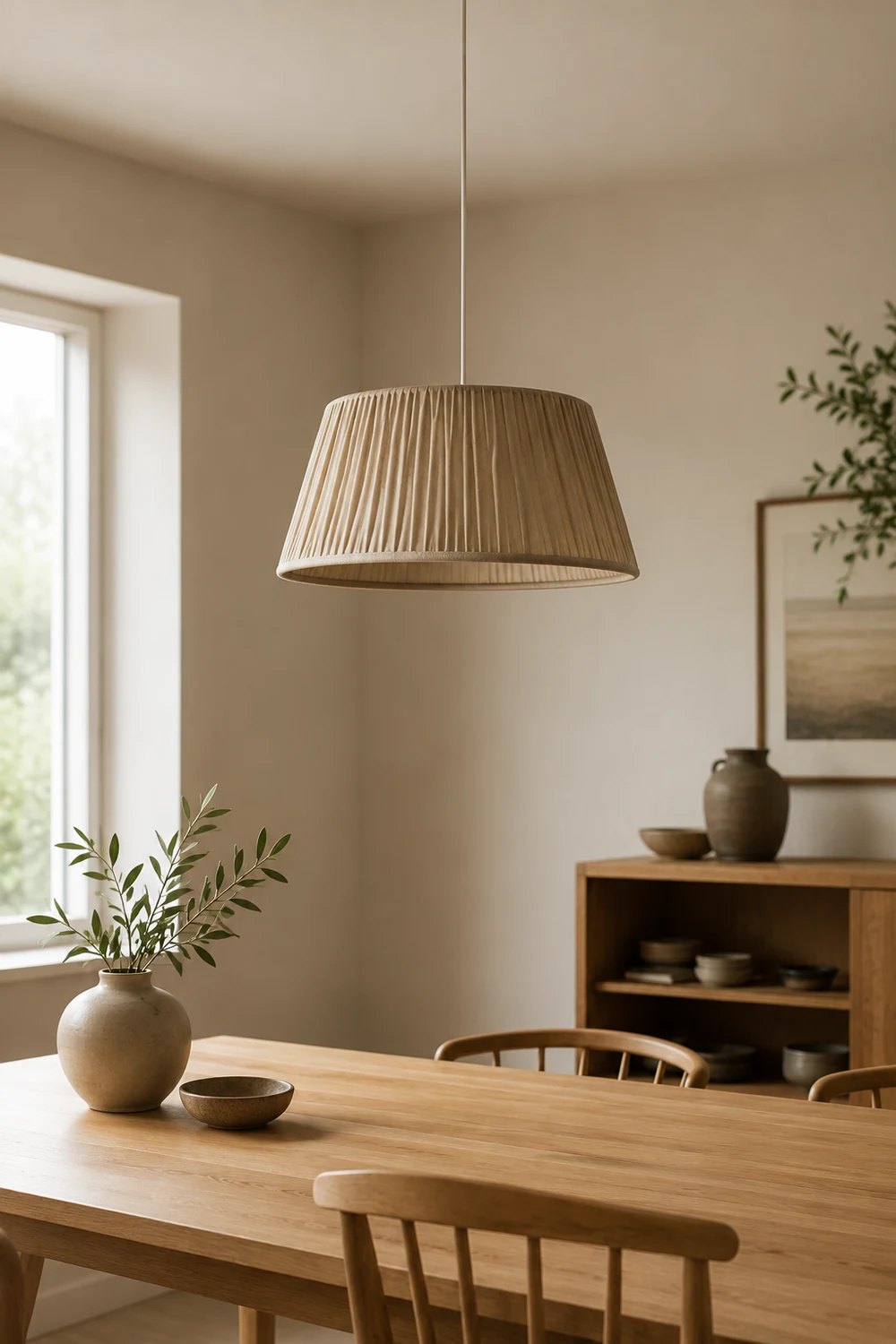 Renée Pleated Pendant Light Wabi Sabi, Metal/Fabric, Living Room - Lumpaz