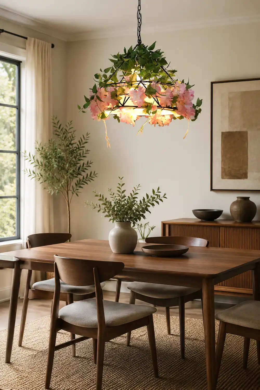 Nest Natural Decorative Flower Metal Pendant Light, Pink - Lumpaz