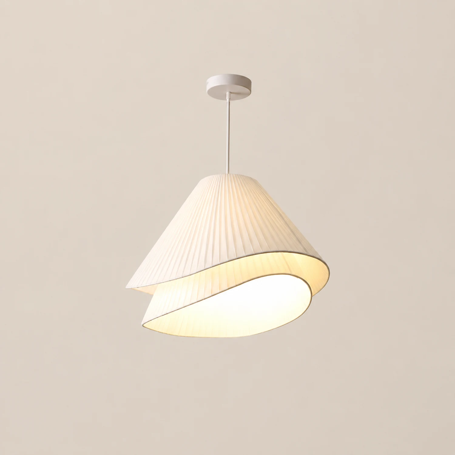Renée Minimalist Double Overlap Fabric LED Pendant Light, White - Lumpaz