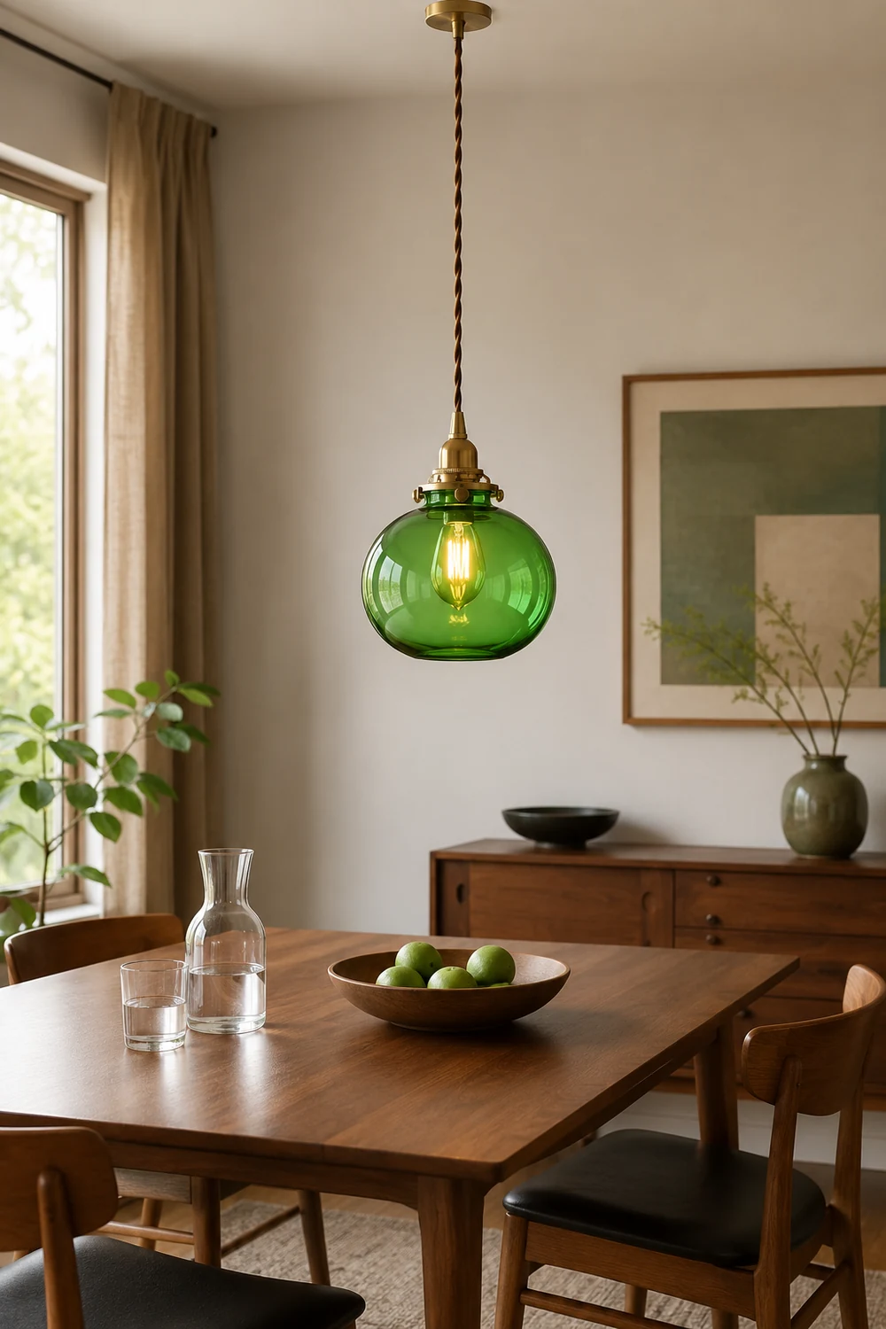 Hailie Retro Oval Glass/Metal Pendant Light, Green/Clear/Blackish Green - Lumpaz