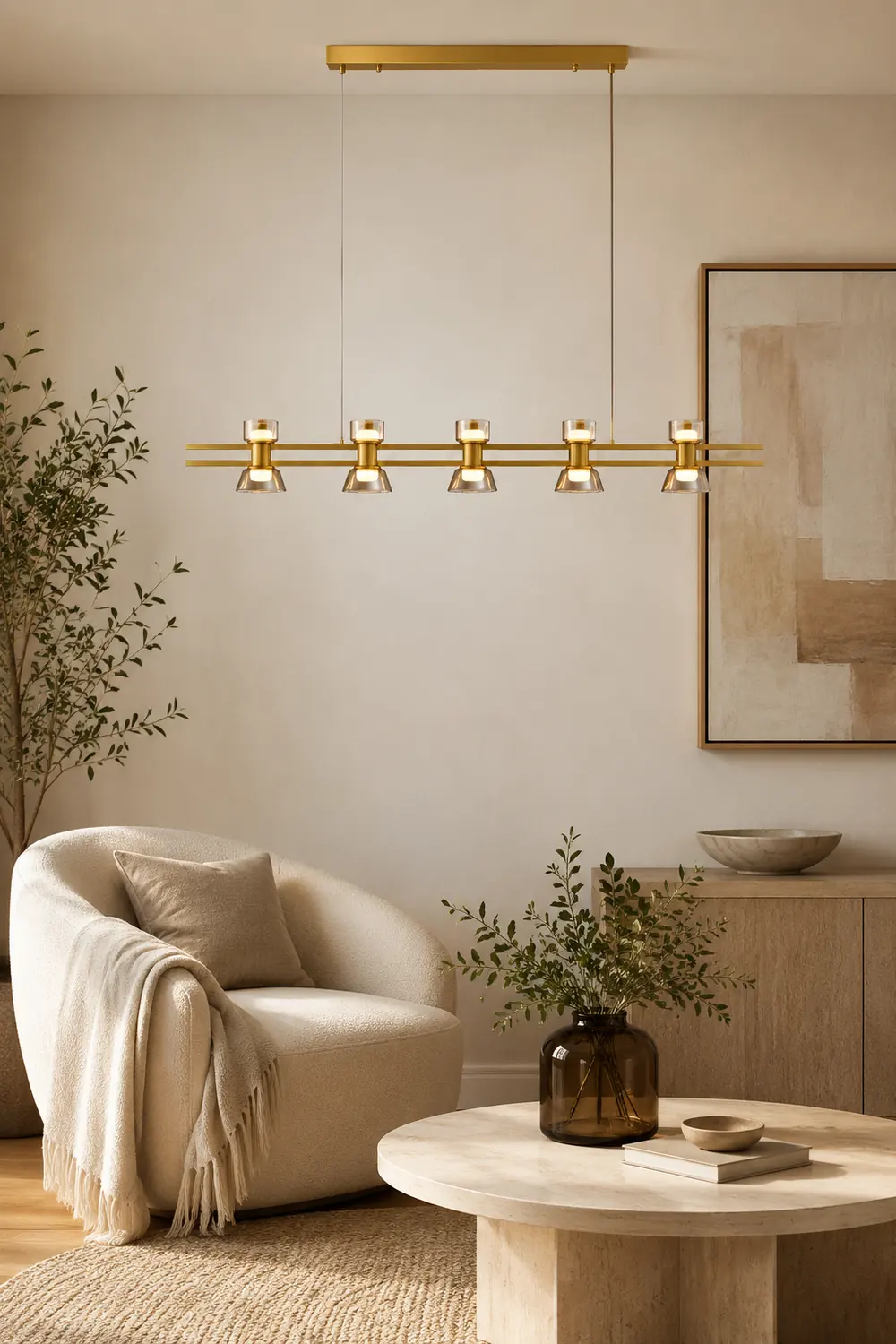 Evette Modern Linear Linear Metal Pendant Lamp, Black/Golden - Lumpaz
