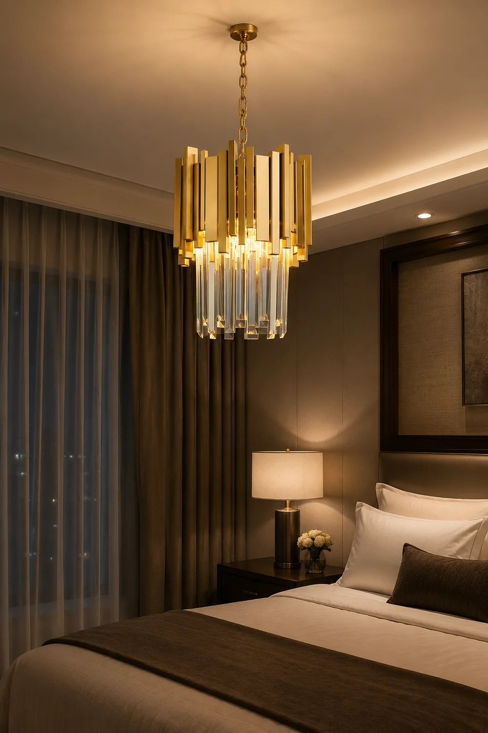 Kristy Modern Crystal Pendant Light, Gold & Chrome Living Room - Lumpaz
