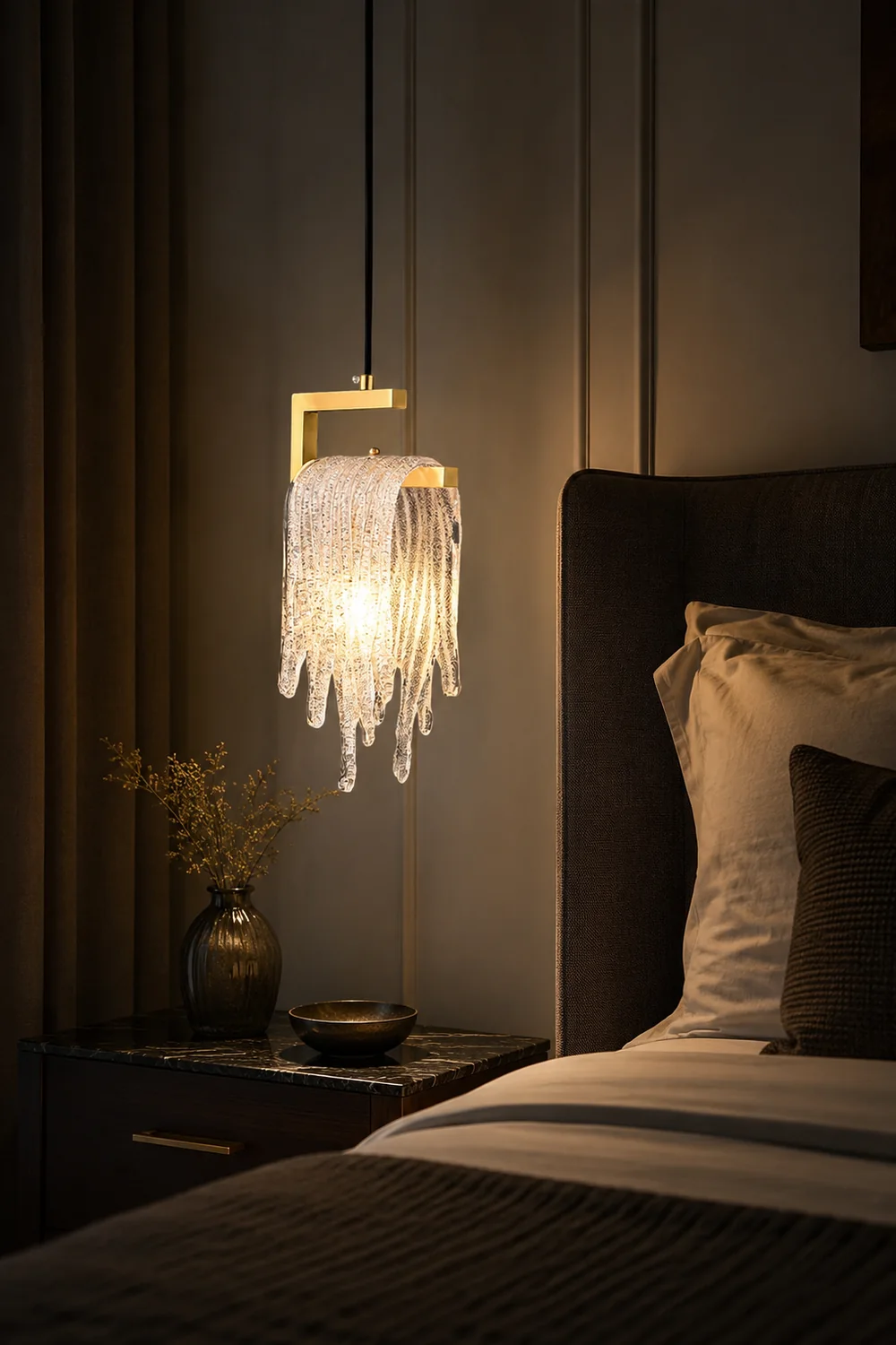 Kristy Modern Flowing Jelly Pendant Light, Gold, Crystal/Brass - Lumpaz