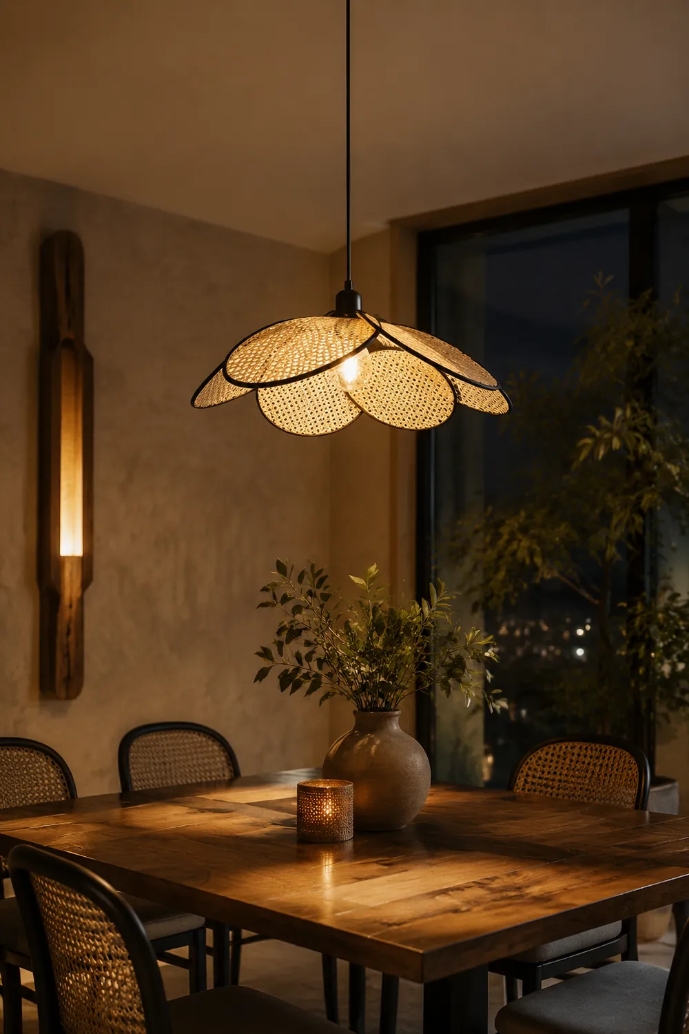 Ritta Willow Weave  Rattan Pendant Light, Black/White - Lumpaz