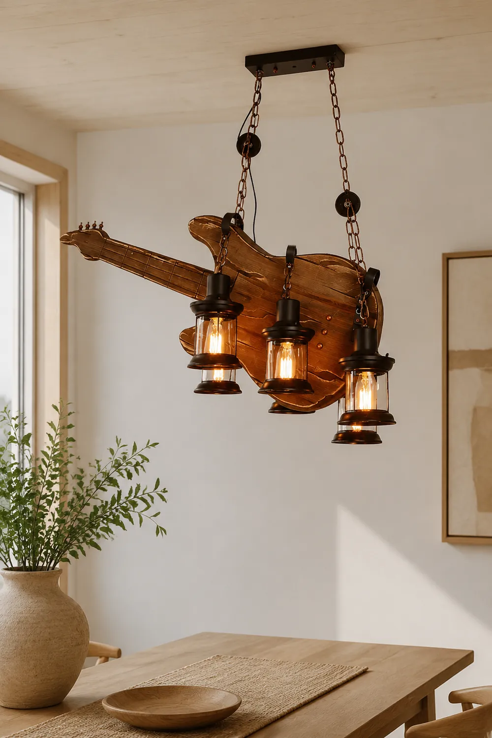 Austin Farmhouse Guitar Pendant Light, Metal/Wood, Walnut - Lumpaz
