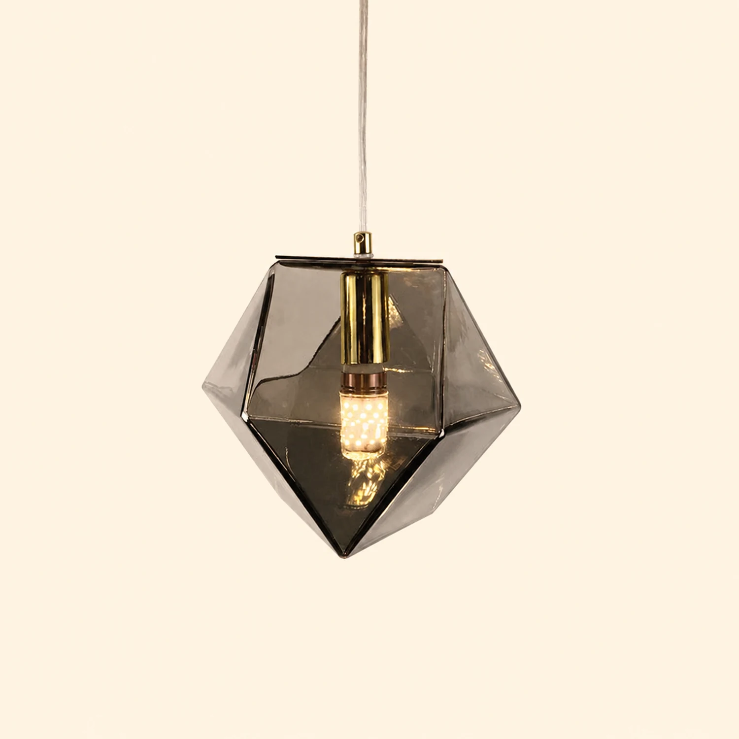 Hailie Modern Glass Multi Polygonal Pendant Light, White/Smoke Gray/Rose Gold - Lumpaz