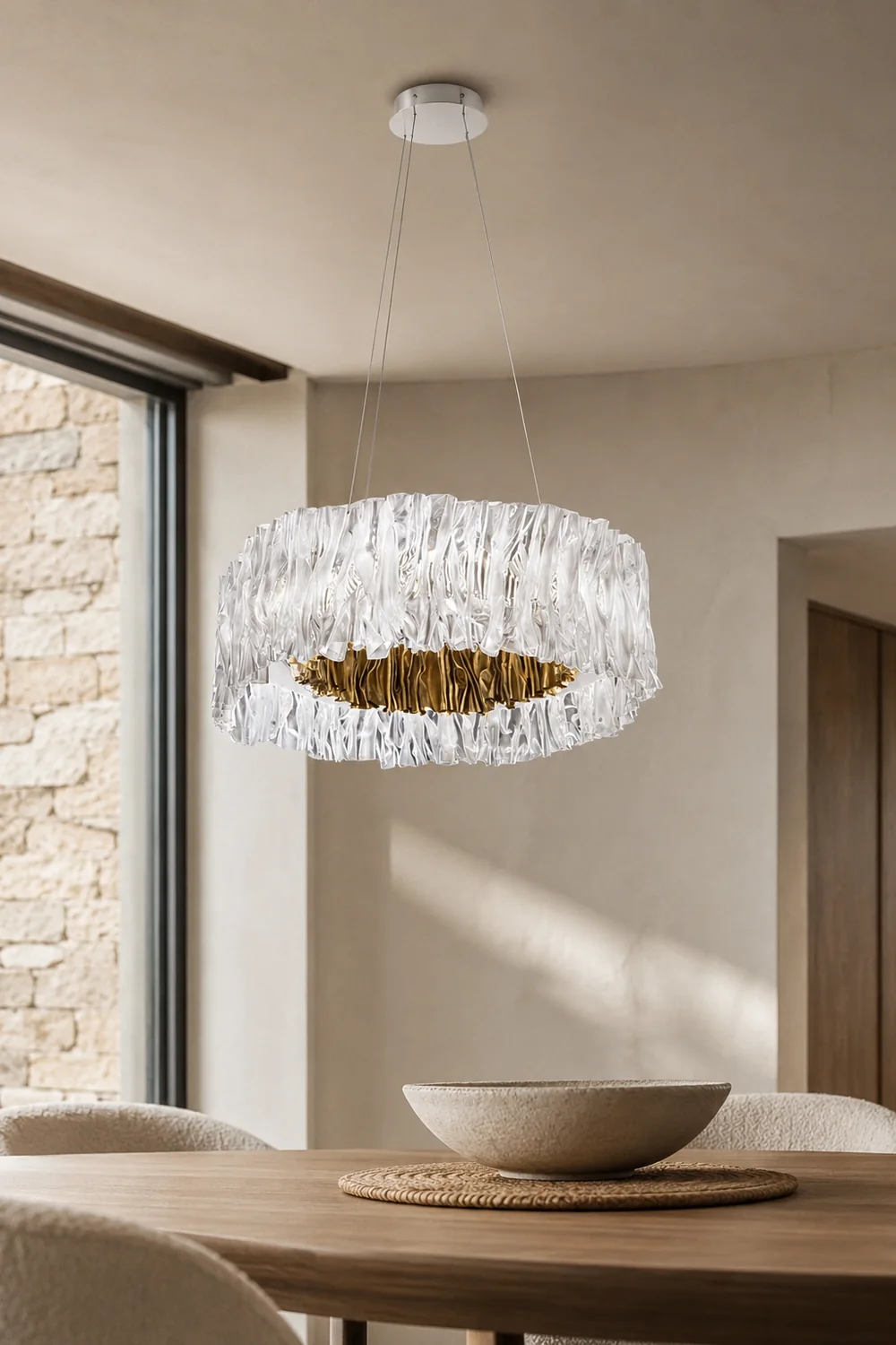 Kristy Modern Luxury Pleated Pendant Light, Circle, Acrylic/Stainless Steel - Lumpaz