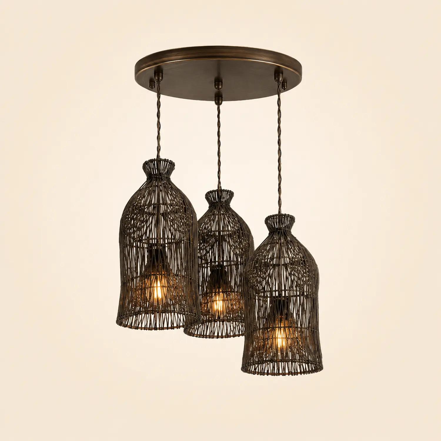 Muto Design Birdcage LED Pendant Light Black/White Metal/Rattan Bedroom/Living Room - Lumpaz