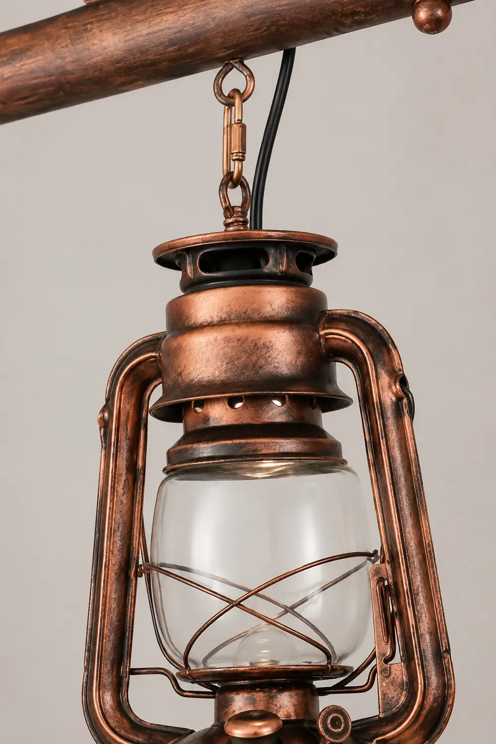 Alessio Rustic Vintage Lantern Pendant Light, Metal & Glass, 2 Heads - Lumpaz