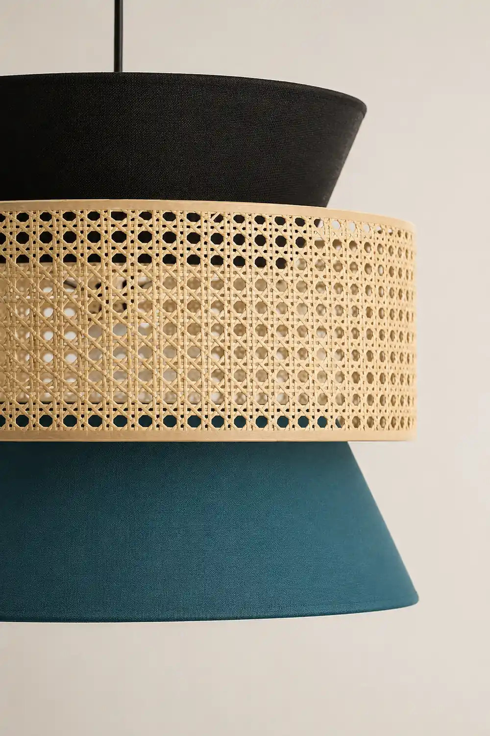 Ritta Retro Rattan/Fabbric Pendant Light, Dark Green - Lumpaz