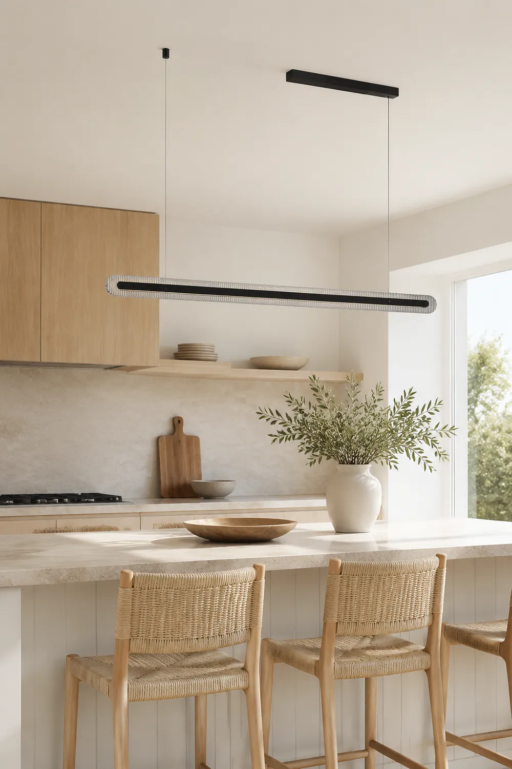 Evette  Minimalist Linear Metal/Acrylic Pendant Light, Black - Lumpaz