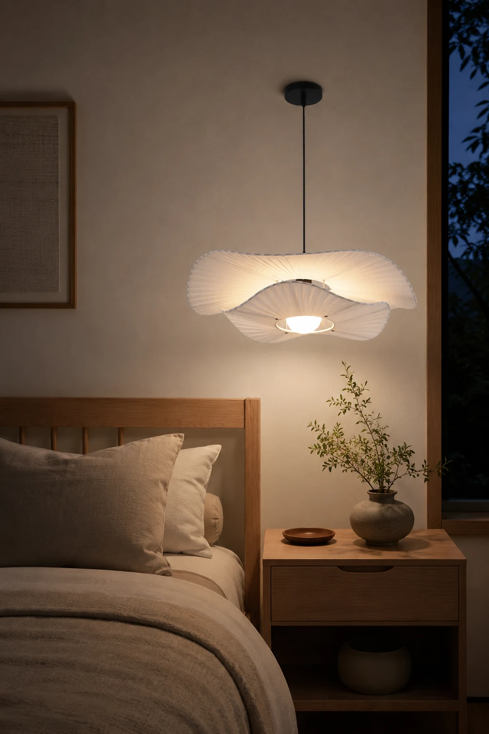 Renée Modern Nordic Cloth/Metal Shell Pendant Light, White - Lumpaz