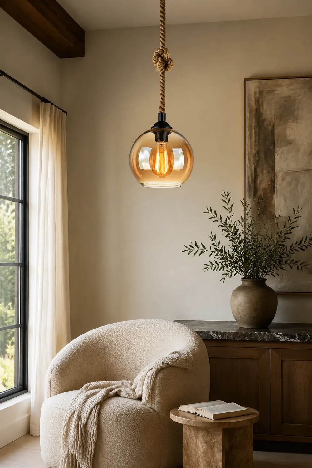 Hailie Vintage Industrial Ball Glass Pendant Light, Clear/Amber - Lumpaz