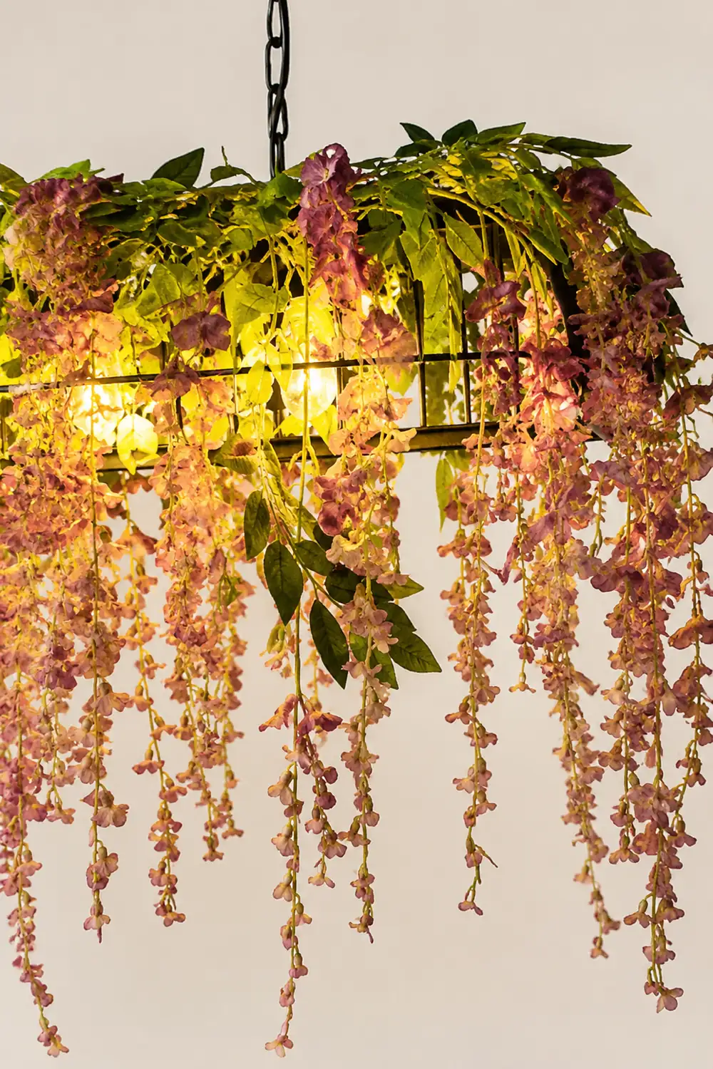 Nest Decorative Rectangular Flower Metal Pendant Light, Pink/Green - Lumpaz