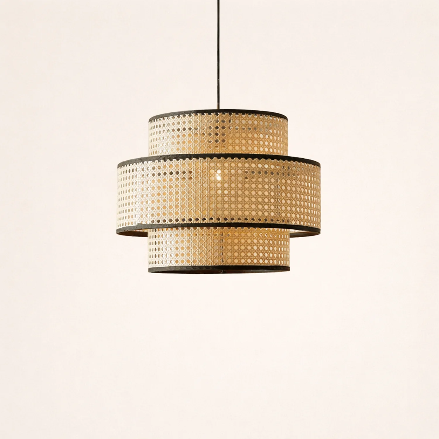 Ritta Japanese Rattan Pendant Light, Tri-Layer - Lumpaz