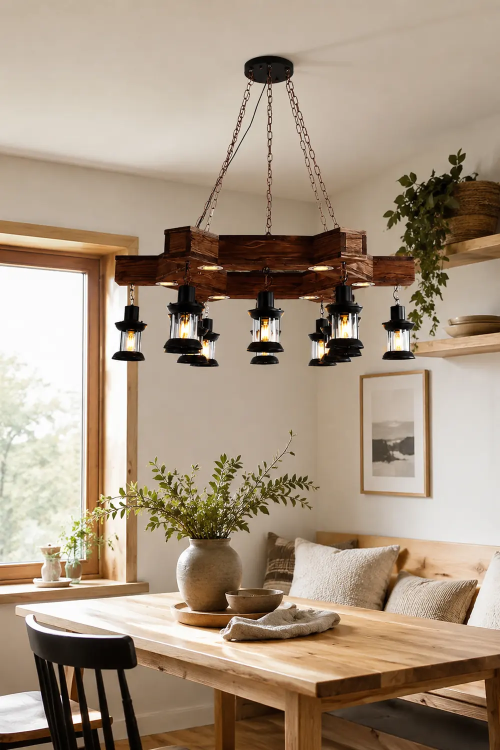 Austin Retro Metal/Wood Lantern Pendant Light, Walnut - Lumpaz