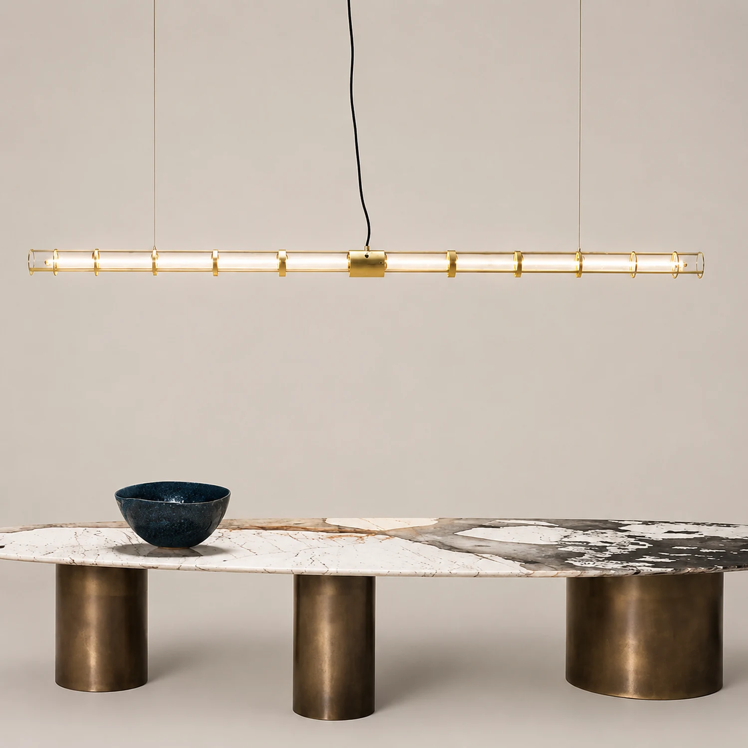 Edge Modern Minimalist Linear Metal/Glass Pendant Light, Gold - Lumpaz