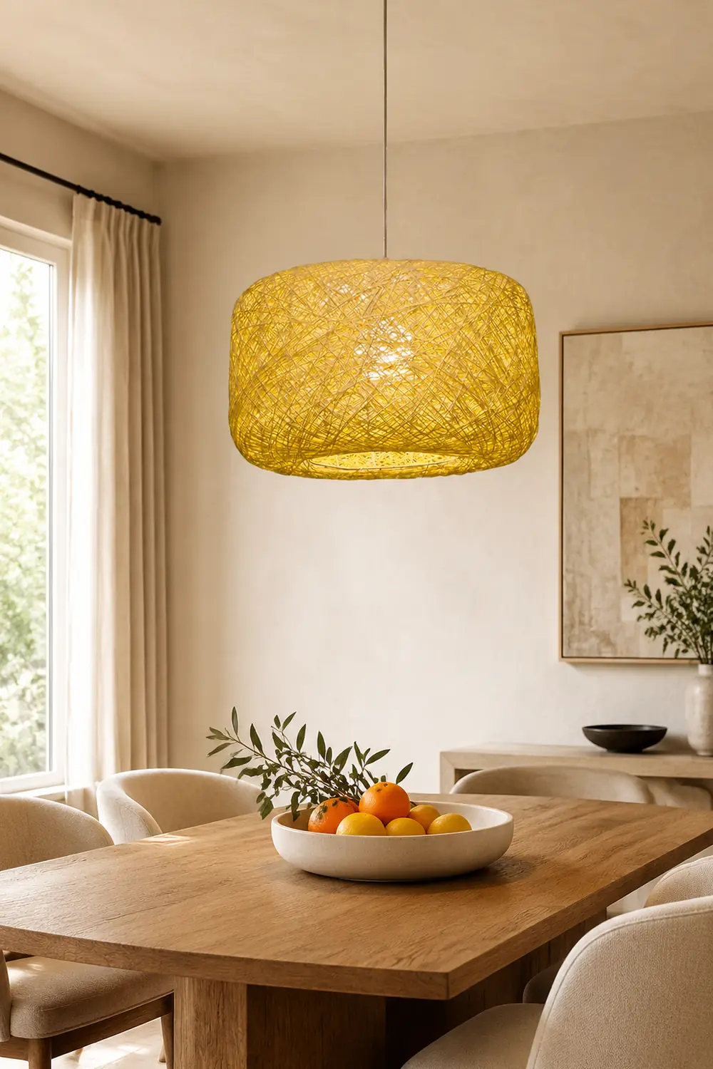 Natural Cylindrical Lantern Rattan Pendant Light, Hallway - Lumpaz