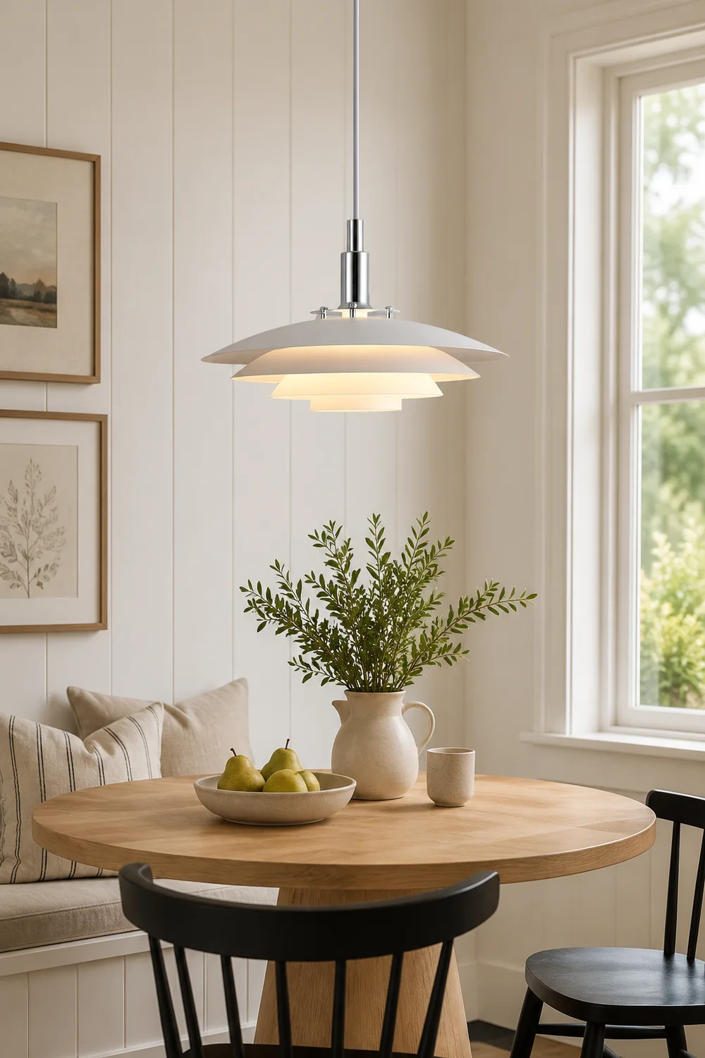 Morandi Modern Frisbee Shaped Metal Pendant Light, Black/White - Lumpaz