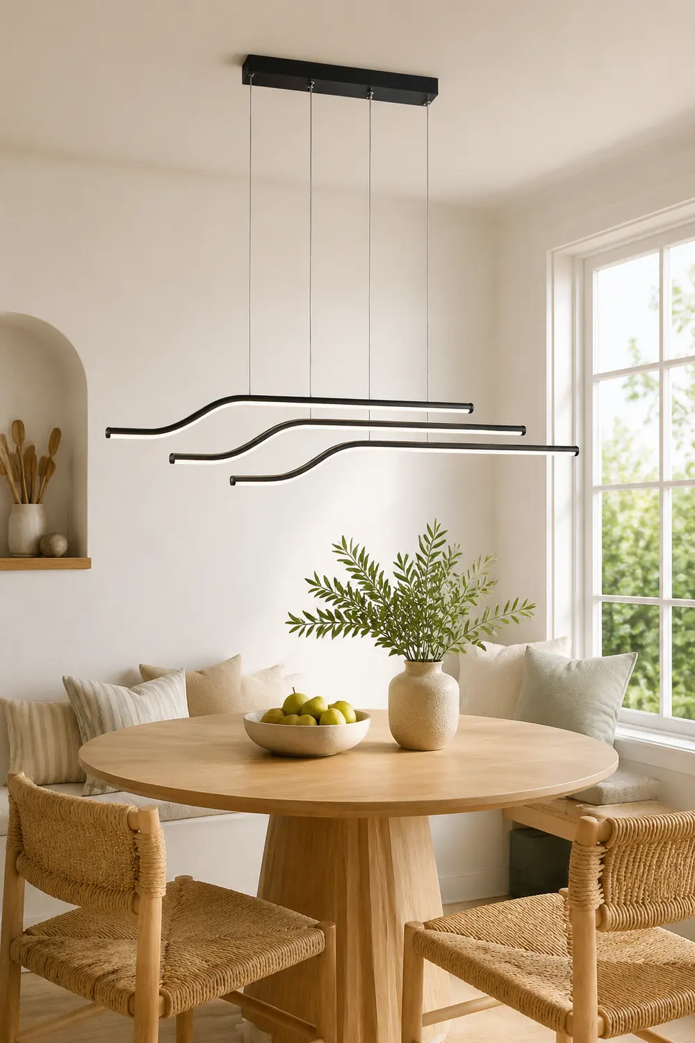 Minimalist Tri-Curved Metal Pendant Light, White/Black - Lumpaz