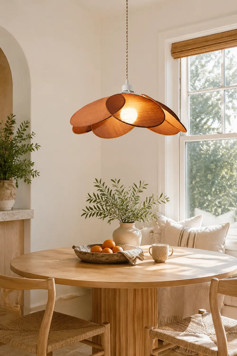 Renée Minimalist Fabric Flower Pendant Light, Orange/Brown/Beige - Lumpaz