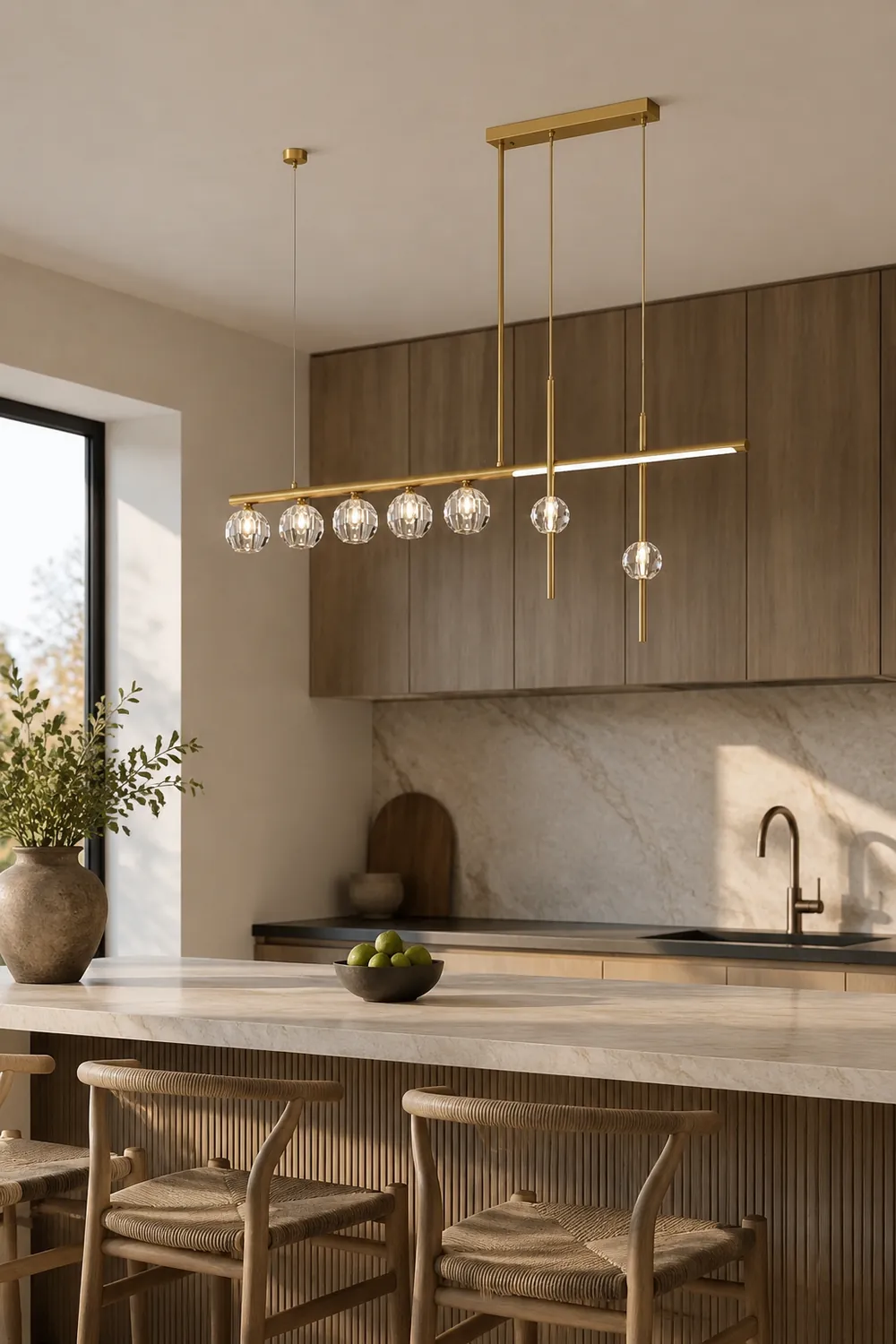 Kirsten Metal & Crystal Pendant Light, Gold - Lumpaz
