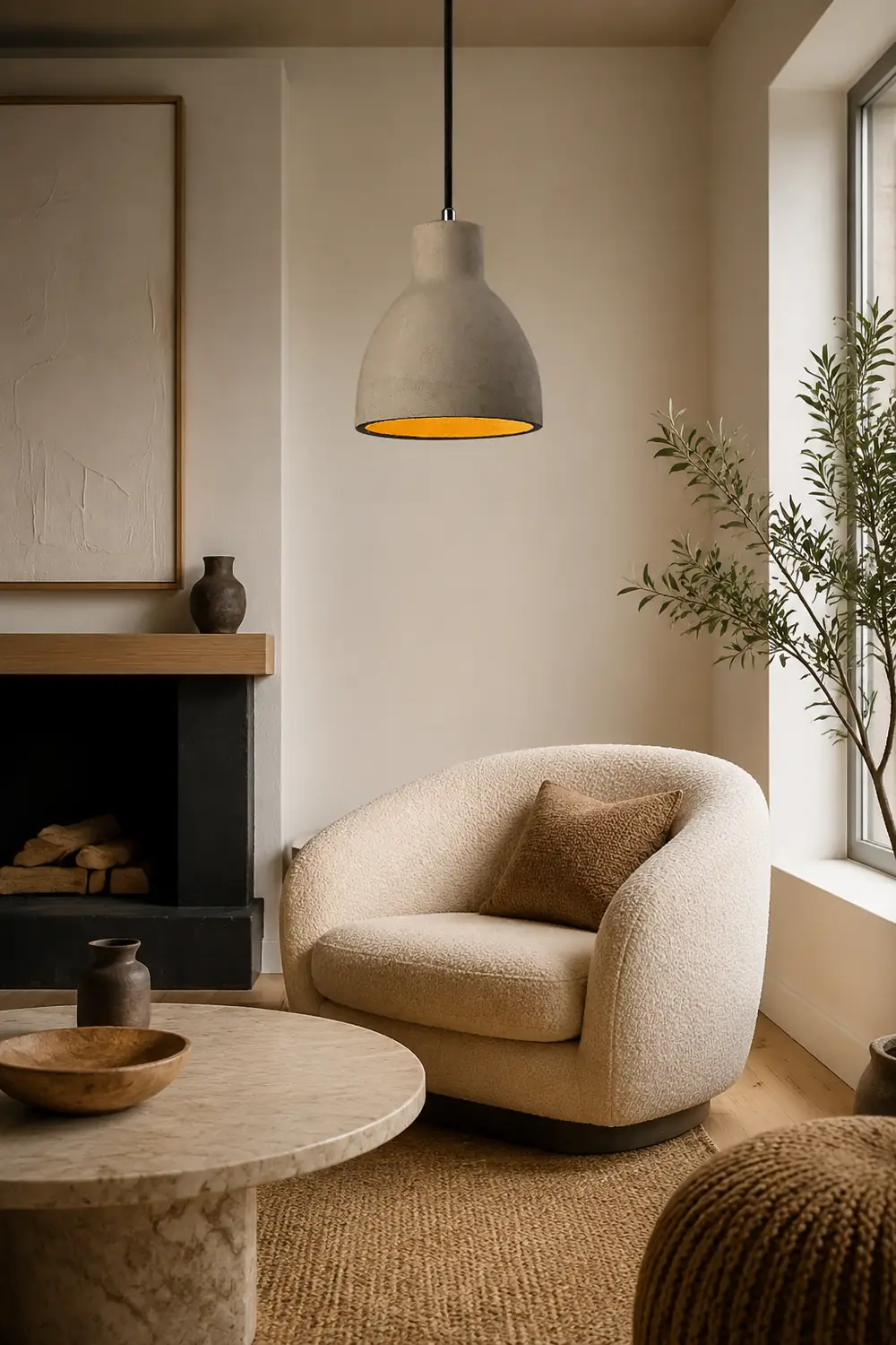 Byers Modern Dome Cement Pendant Light Gray Living Room - Lumpaz