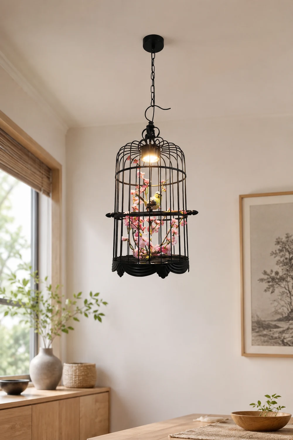 Cooley Art Deco Birdcage Metal Pendant Light, Black - Lumpaz