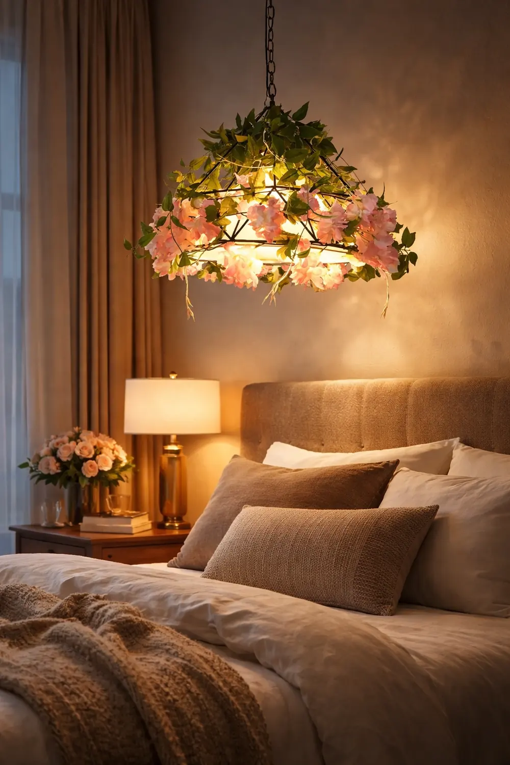 Nest Natural Decorative Flower Metal Pendant Light, Pink - Lumpaz