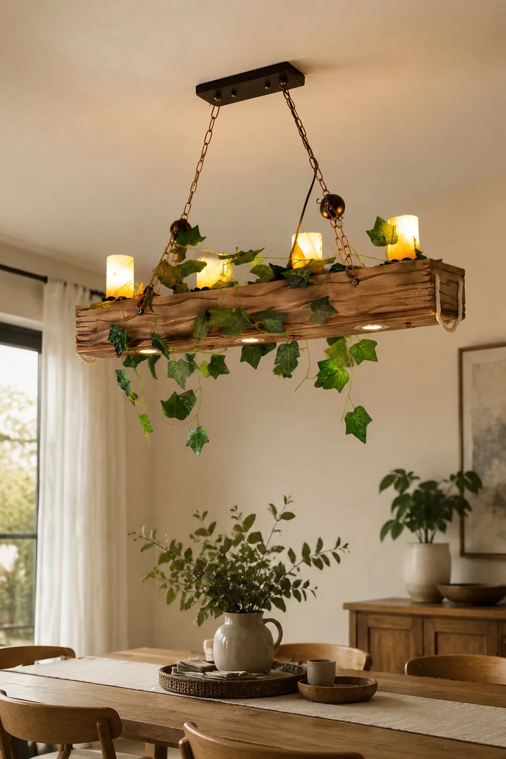 Austin Rustic Linear Wood Pendant Light Dining Room - Lumpaz