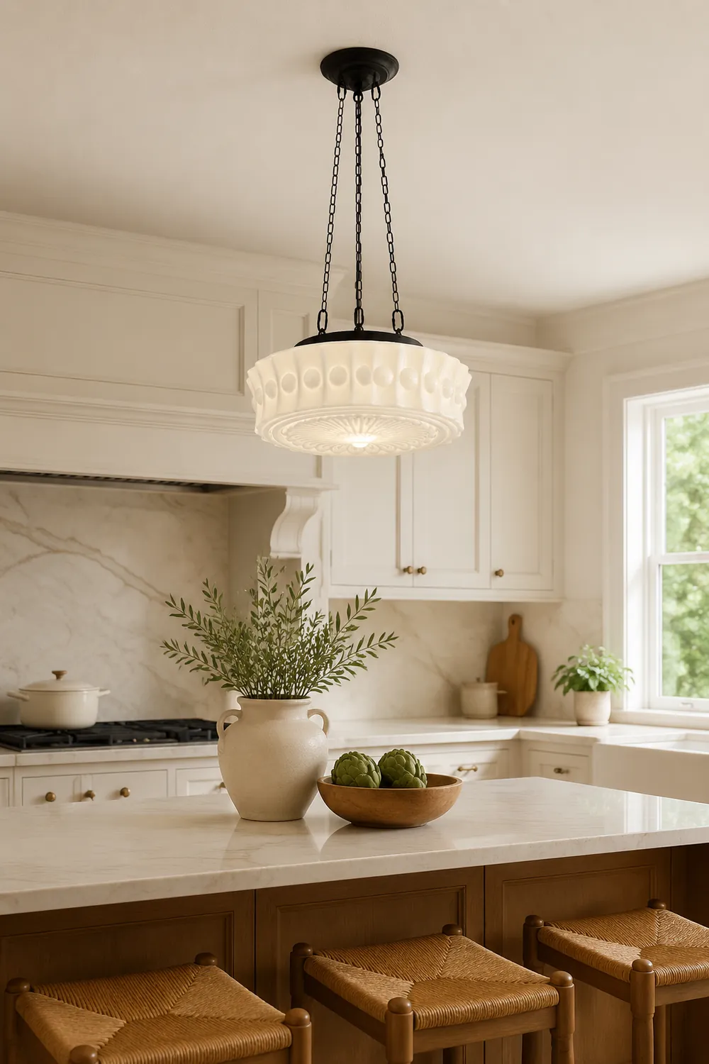 Hailie Vintage French Country Dome Pendant Light White/Beige Living Room - Lumpaz