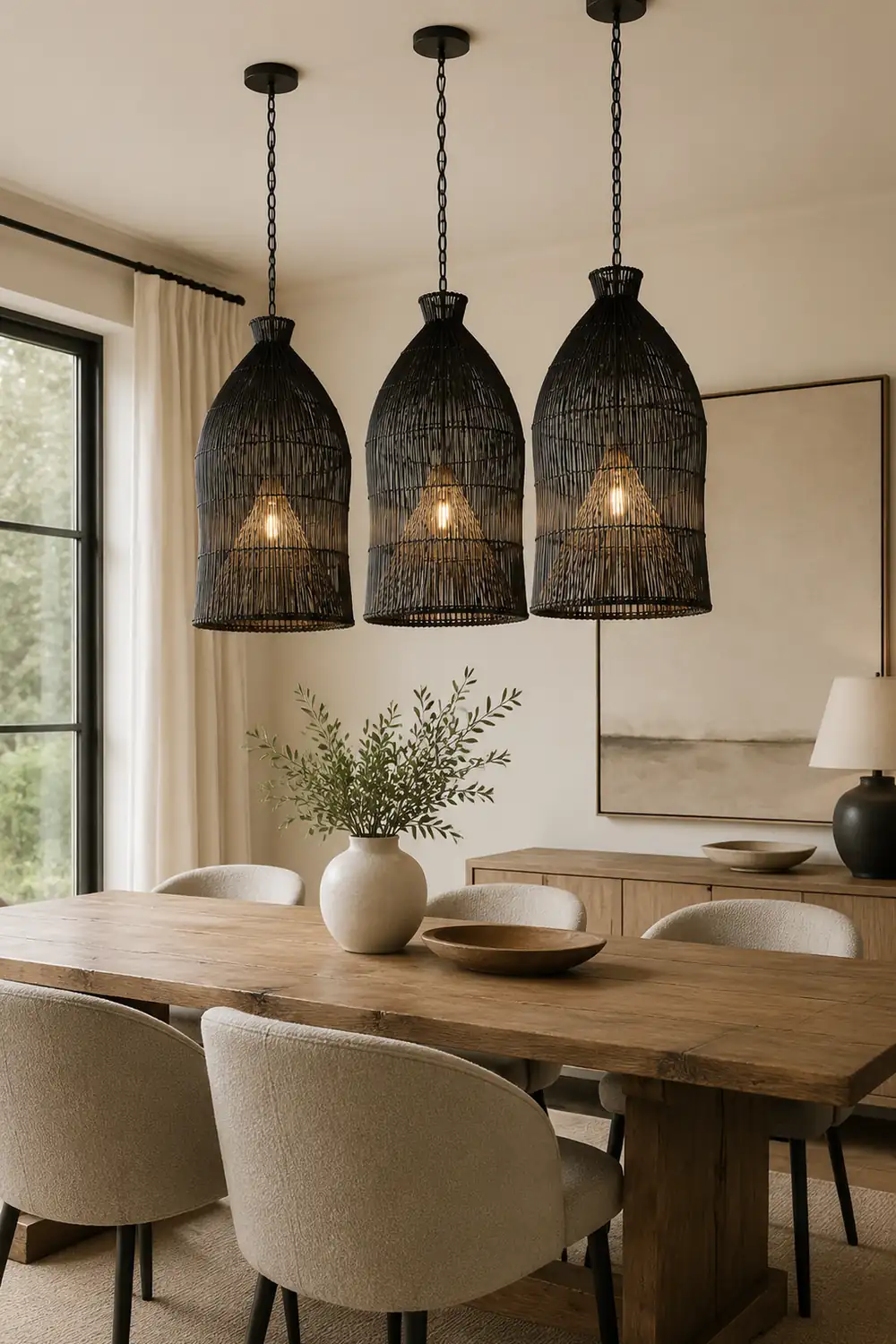 Muto Design Birdcage LED Pendant Light Black/White Metal/Rattan Bedroom/Living Room - Lumpaz