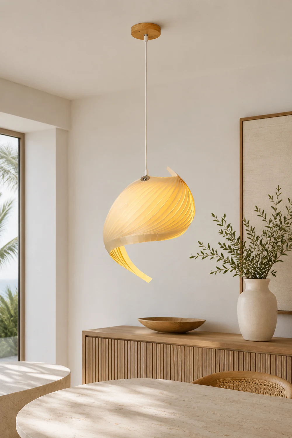Renée Modern Conch Shell  Metal/Wood Pendant Light, Wooden - Lumpaz