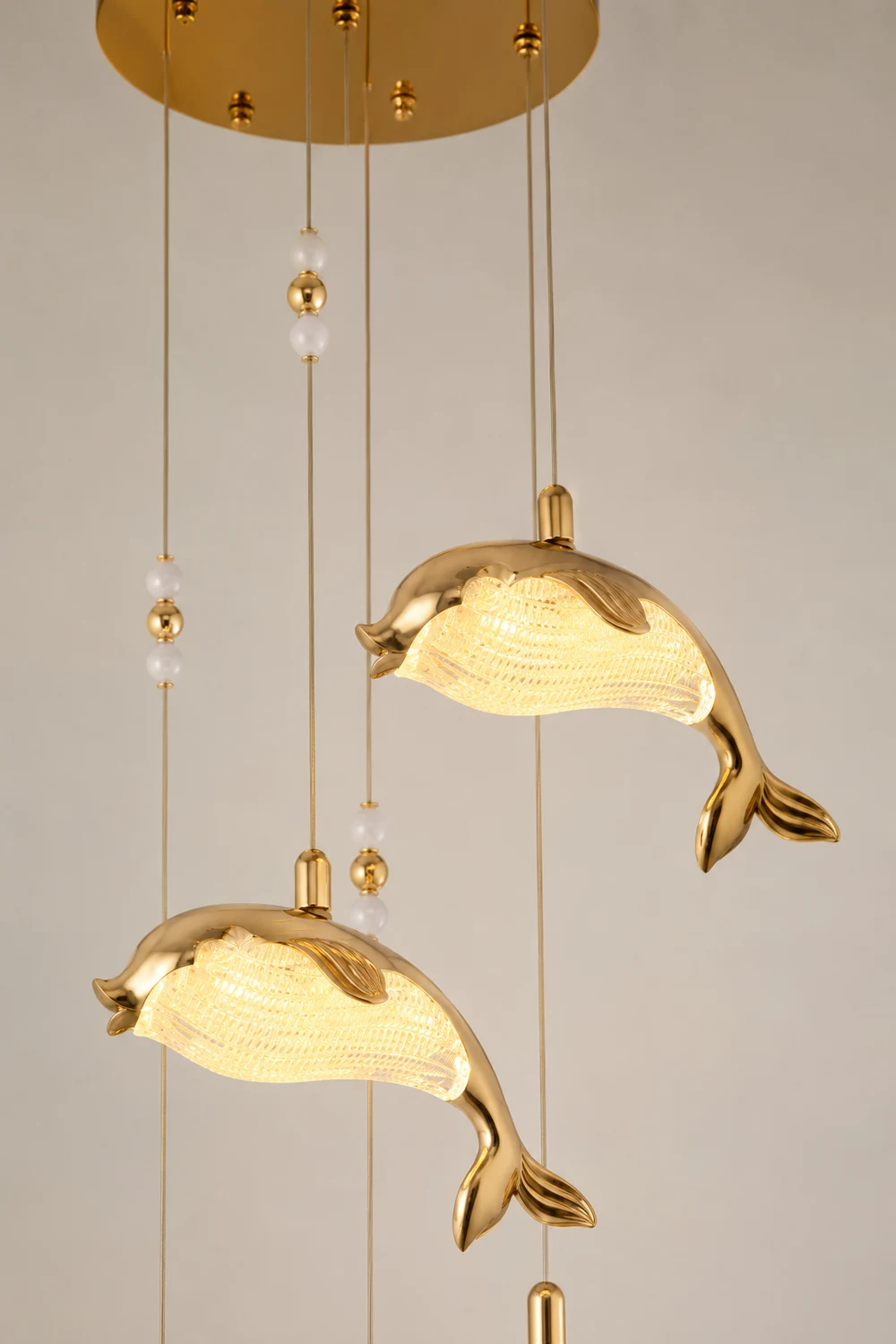 Jibril Modern Dolphin Metal Pendant Light, Gold, Metal/Acrylic - Lumpaz