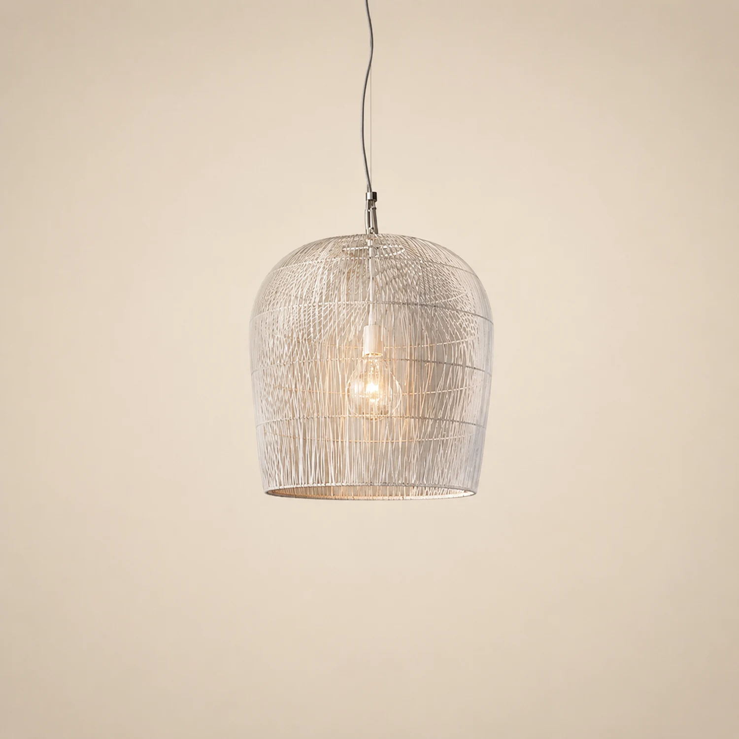 Ritta Wabi Sabi Bird Cage Rattan/Metal Pendant Light, Black/White - Lumpaz