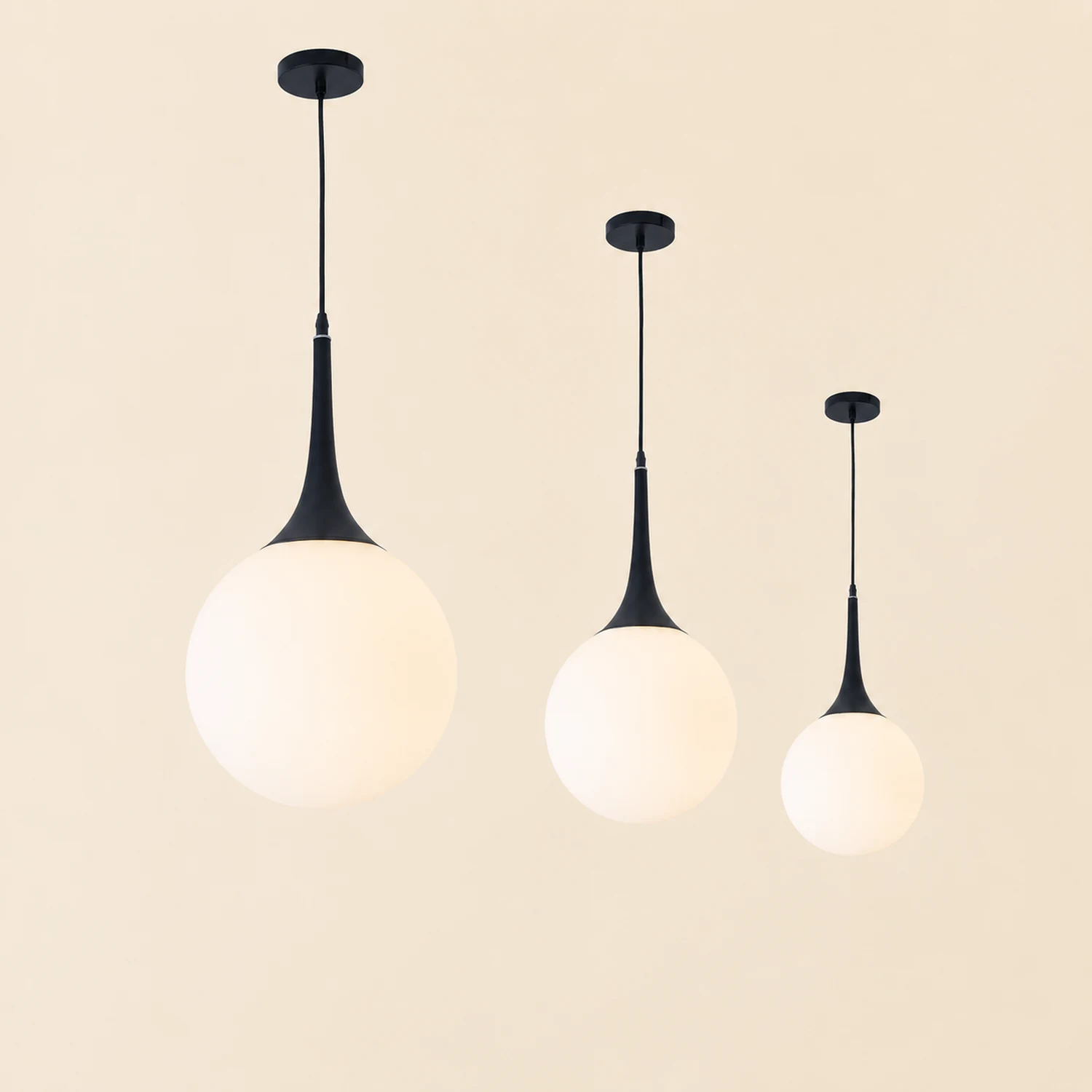 Valentina Modern Hanging Glope Glass Pendant Light, Black/White - Lumpaz