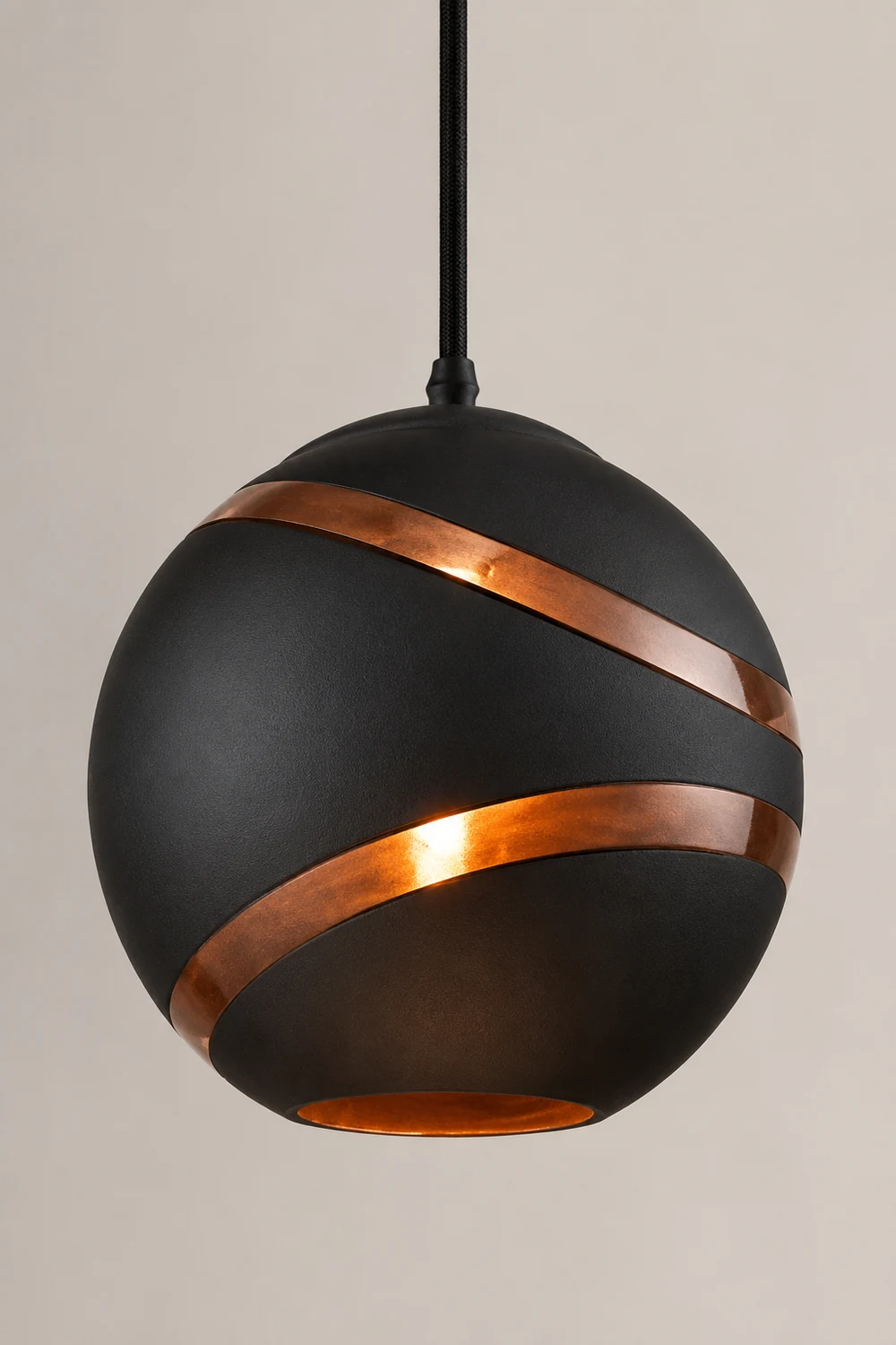 Valentina Art Deco Globe Metal/Glass Orbit Pendant Light, Black/White - Lumpaz