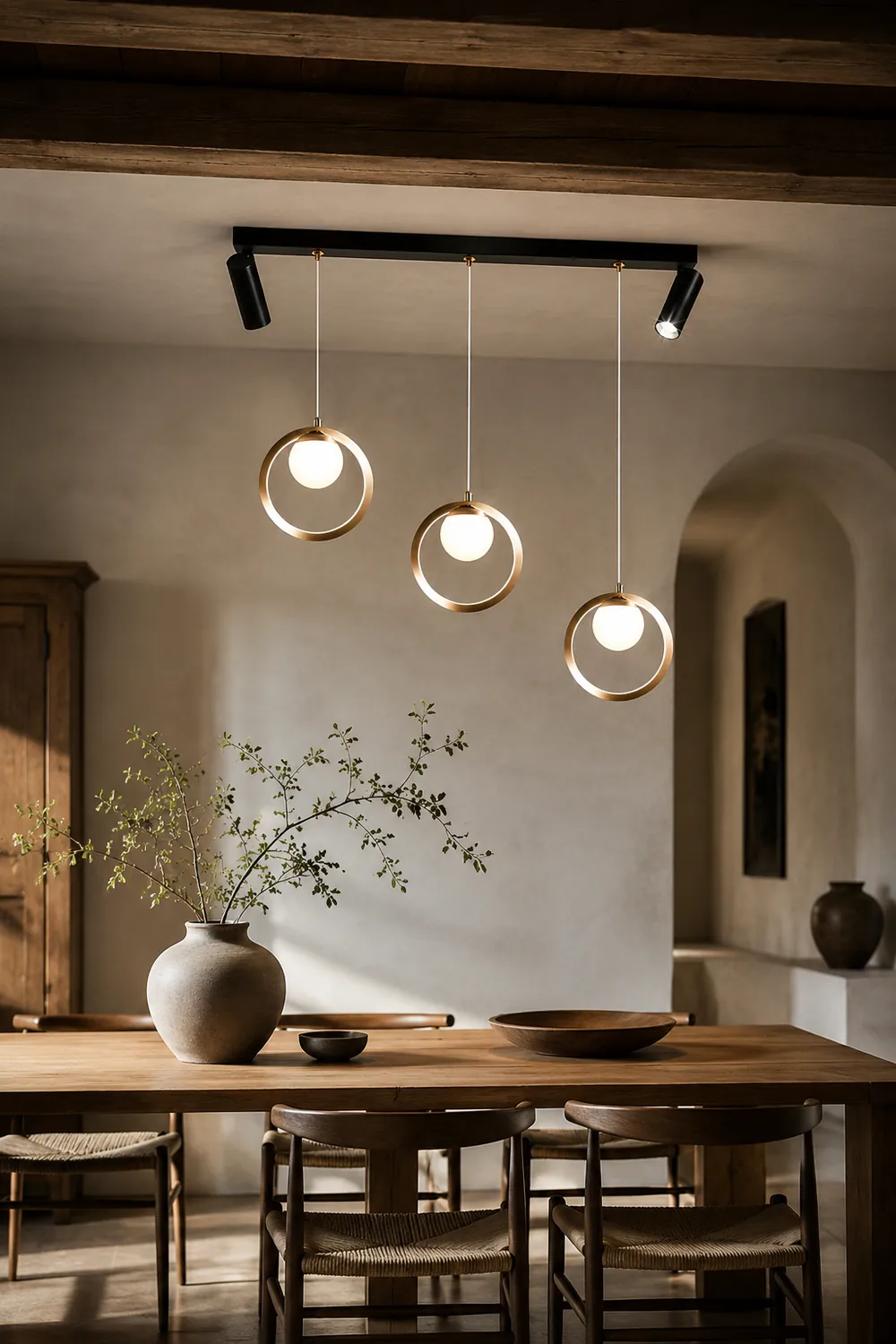 Madina Modern Metal Multi Ring Pendant Light With Spotlight, Glass/Metal - Lumpaz