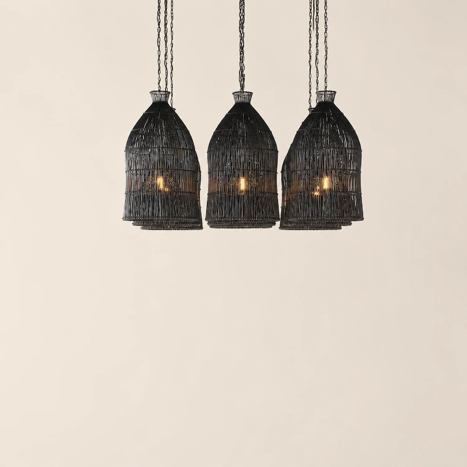 Muto Design Birdcage LED Pendant Light Black/White Metal/Rattan Bedroom/Living Room - Lumpaz