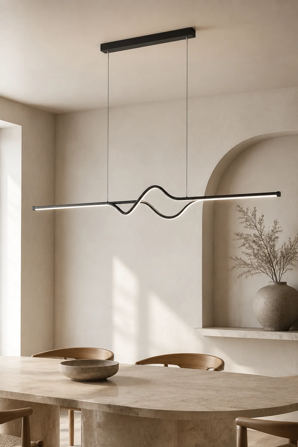 Modern Linear Metal Pendant Light, Black/White/Gray - Lumpaz