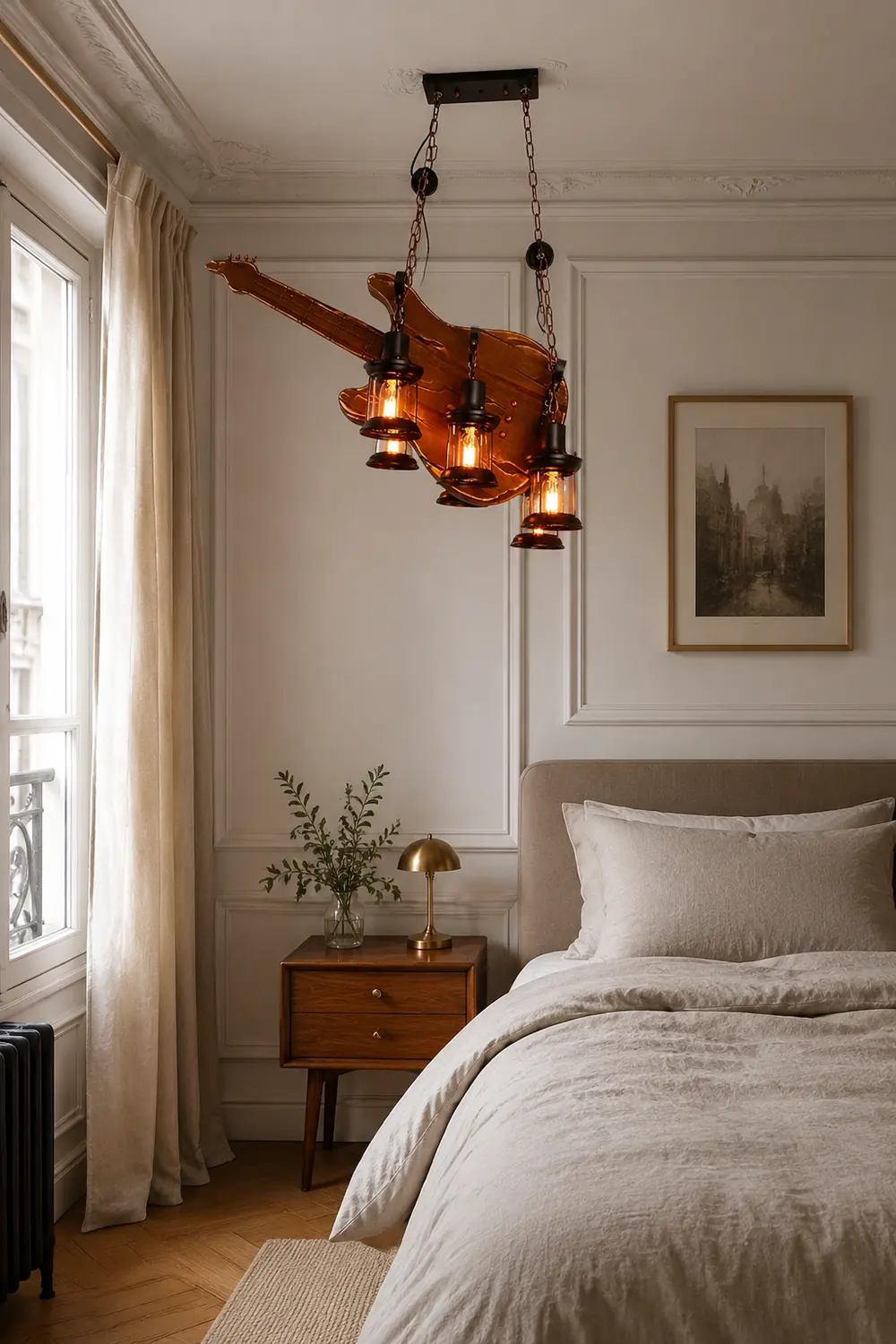 Austin Farmhouse Guitar Pendant Light, Metal/Wood, Walnut - Lumpaz