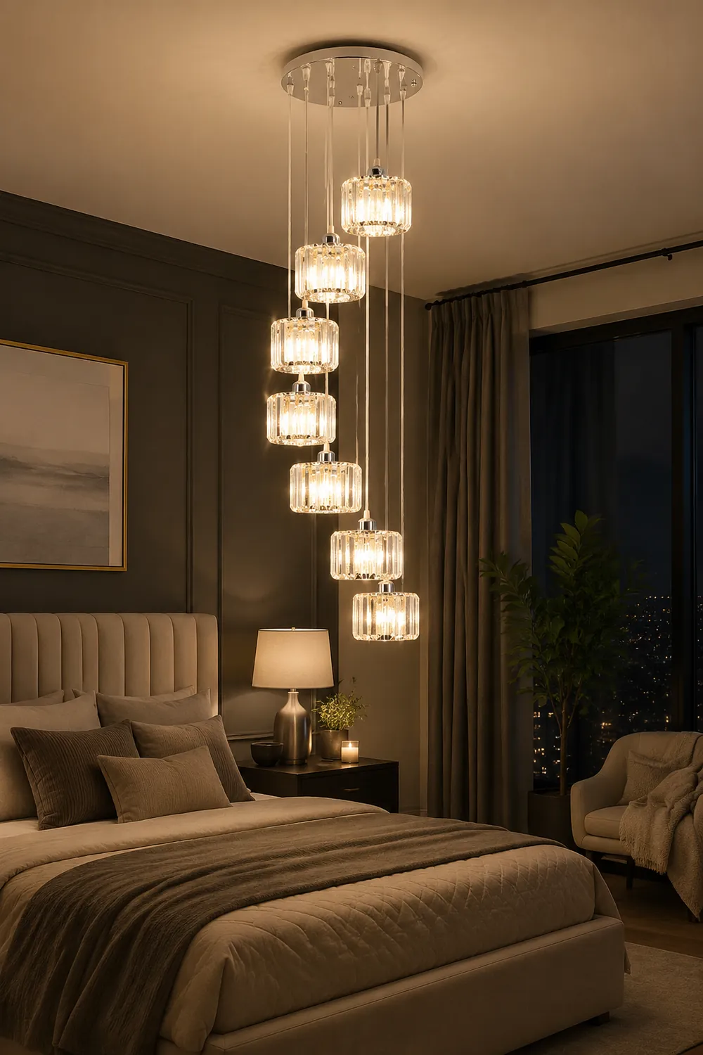 Hailie Modern Column Crystal Pendant Light, Clear, Stairs/Dining Room - Lumpaz