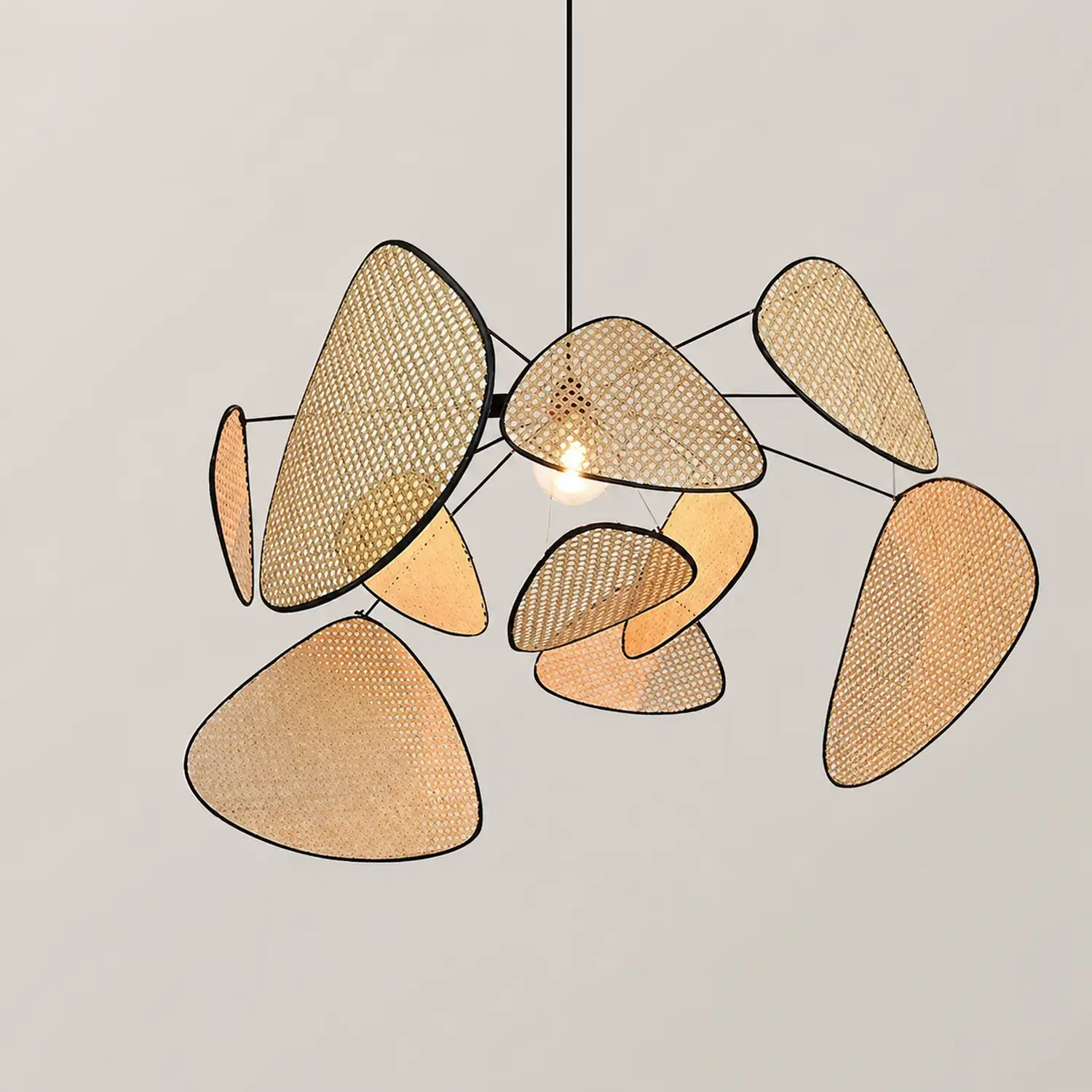 Ritta Pendant Light Leaf Grid, Rattan/Metal, Bedroom - Lumpaz